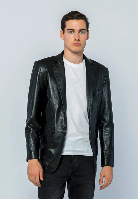 Erkek Blazer Deri Ceket Siyah