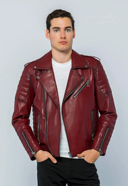 Erkek Biker Deri Ceket Açık Bordo
