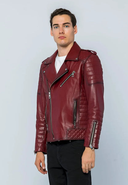 Erkek Biker Deri Ceket Açık Bordo