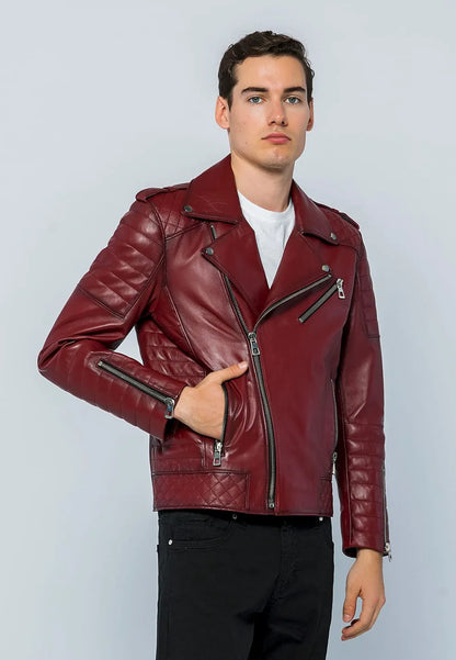 Erkek Biker Deri Ceket Açık Bordo