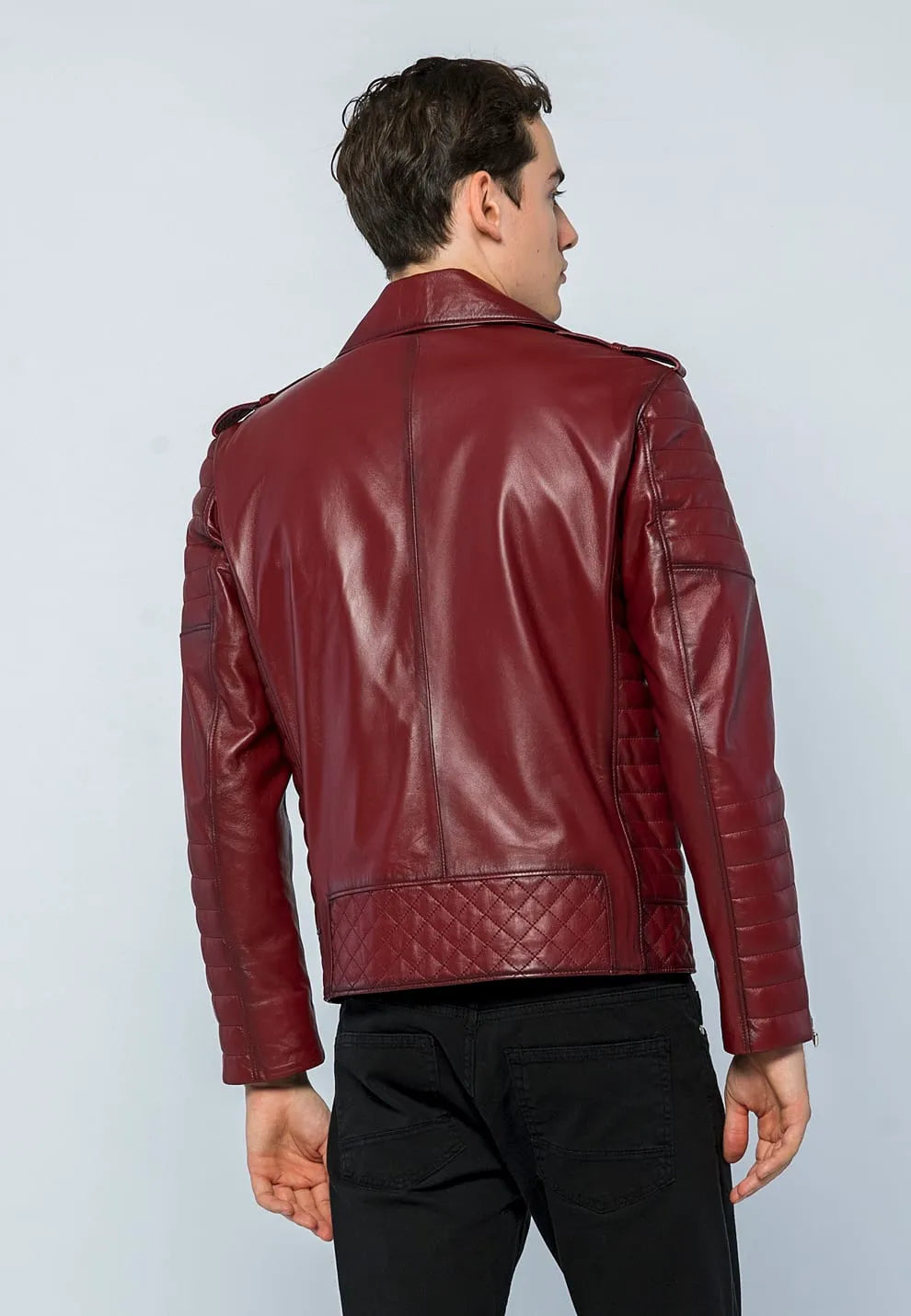 Erkek Biker Deri Ceket Açık Bordo