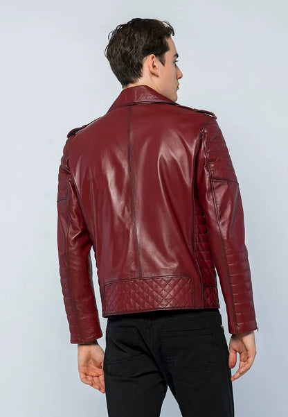 Erkek Biker Deri Ceket Açık Bordo