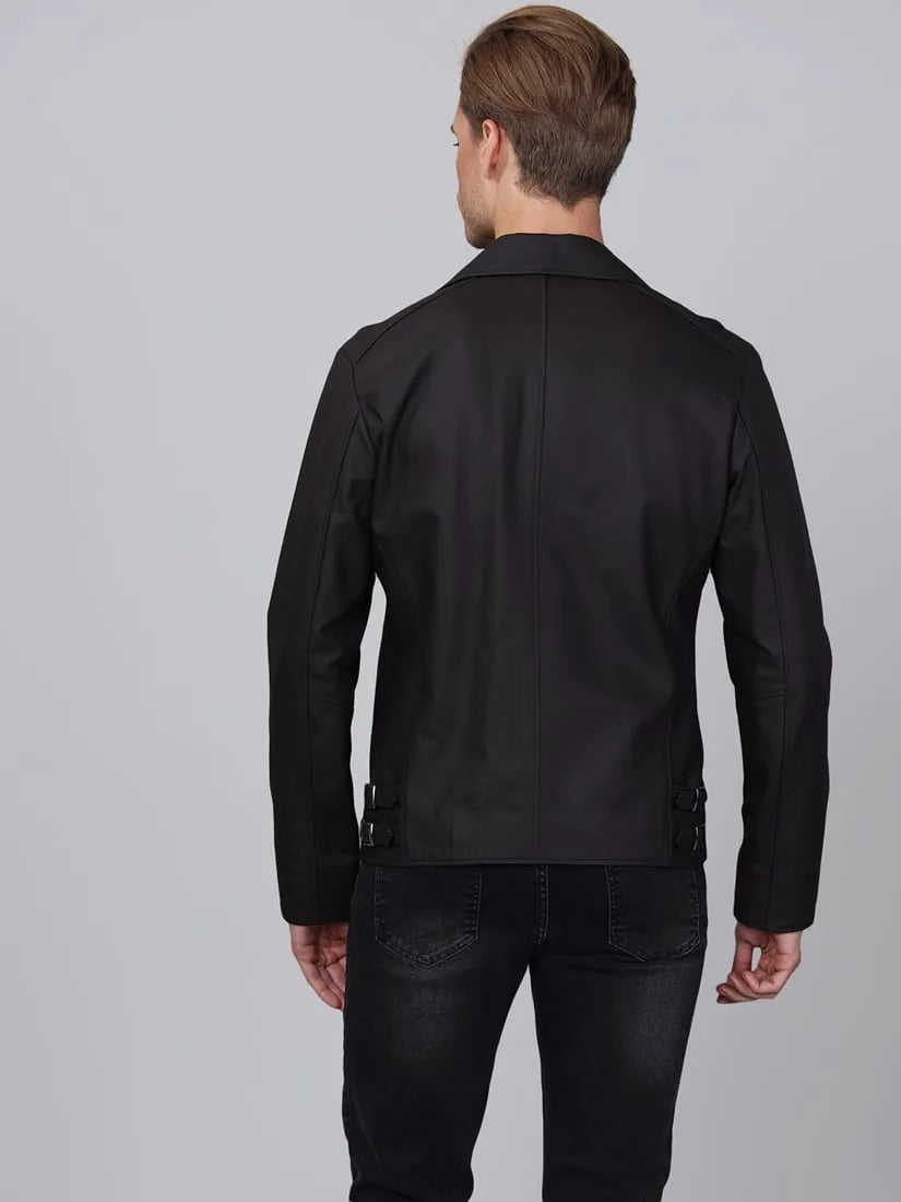 Erkek Biker Deri Ceket Kahverengi