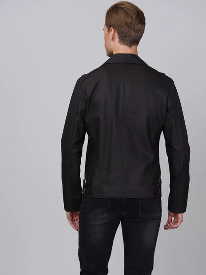 Erkek Biker Deri Ceket Kahverengi