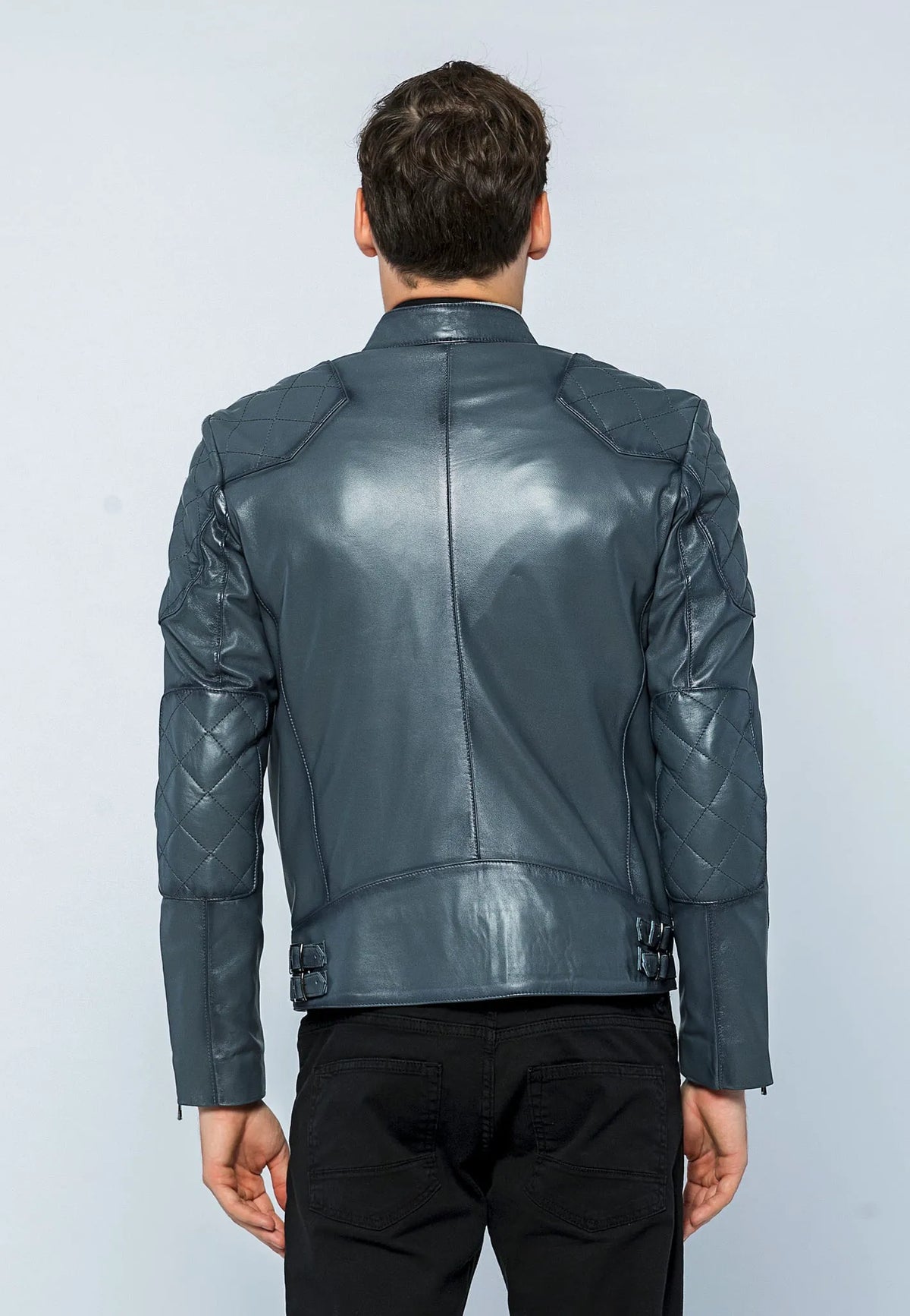 Erkek Biker Deri Ceket Gri