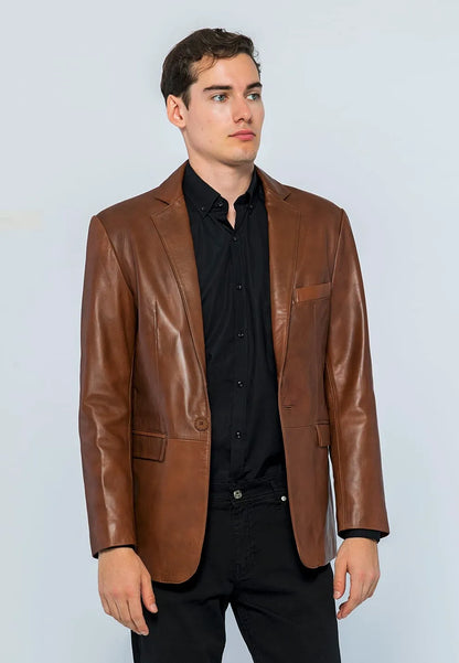 Erkek Blazer Deri Ceket Kestane