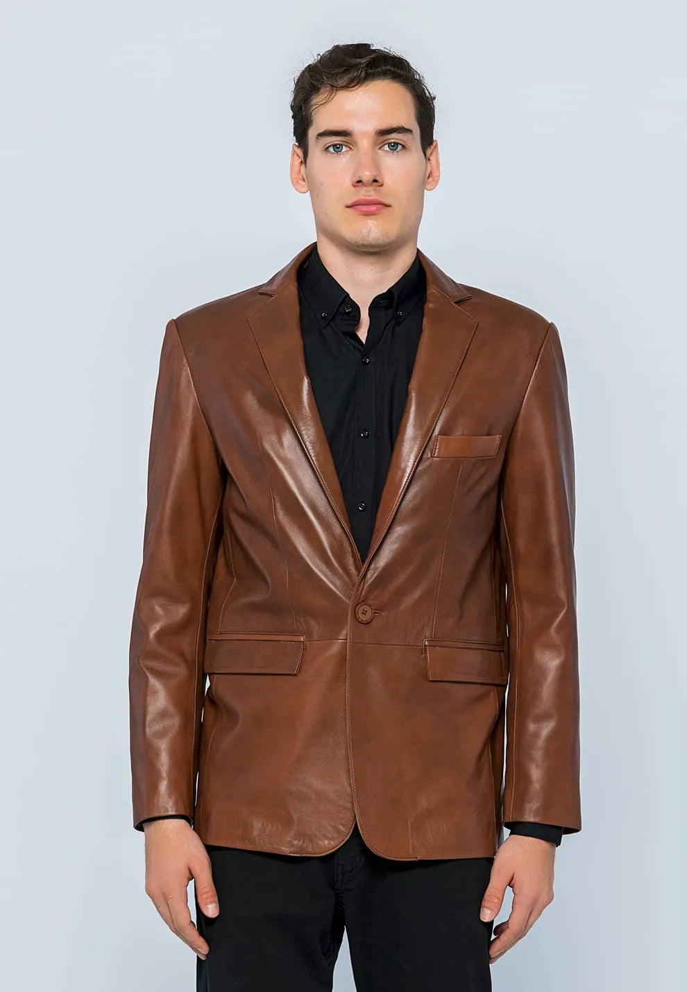 Erkek Blazer Deri Ceket Kestane