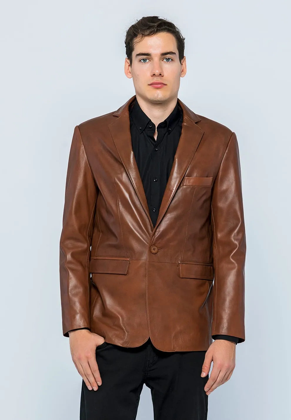 Erkek Blazer Deri Ceket Kestane