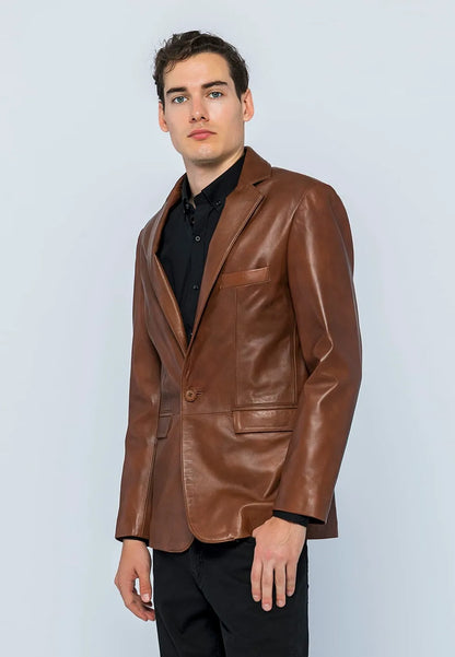 Erkek Blazer Deri Ceket Kestane
