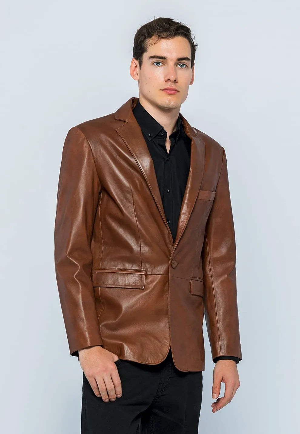 Erkek Blazer Deri Ceket Kestane