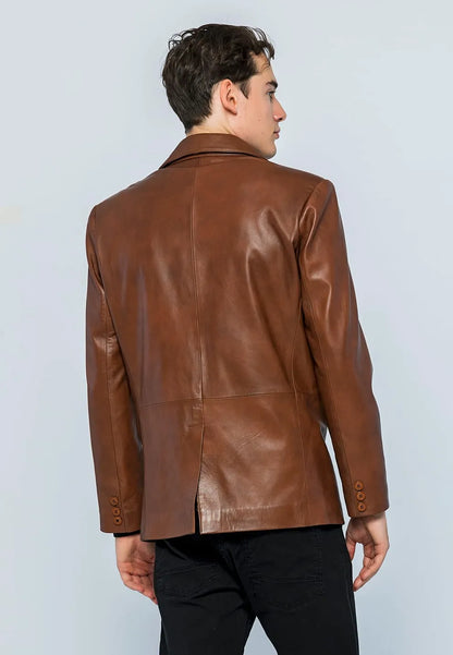Erkek Blazer Deri Ceket Kestane