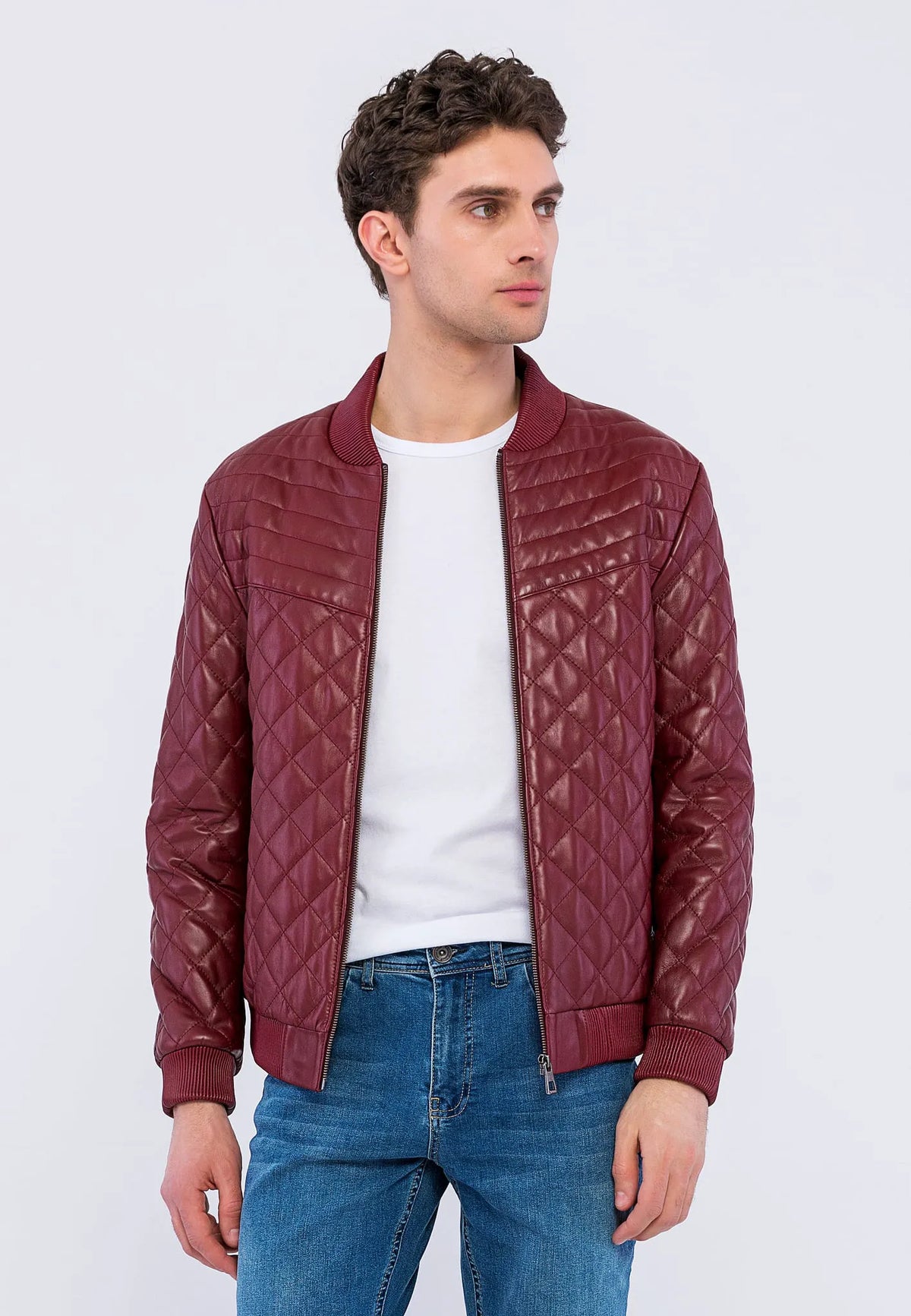 Erkek Kapitoneli Hakiki Deri Ceket Bordo