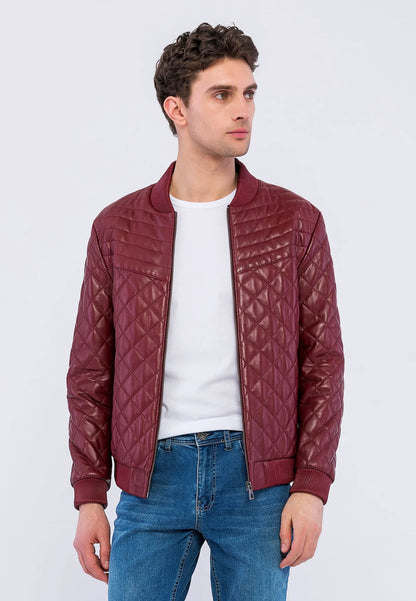 Erkek Kapitoneli Hakiki Deri Ceket Bordo