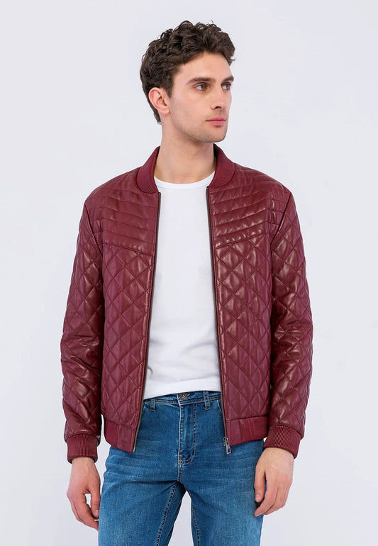 Erkek Kapitoneli Hakiki Deri Ceket Bordo