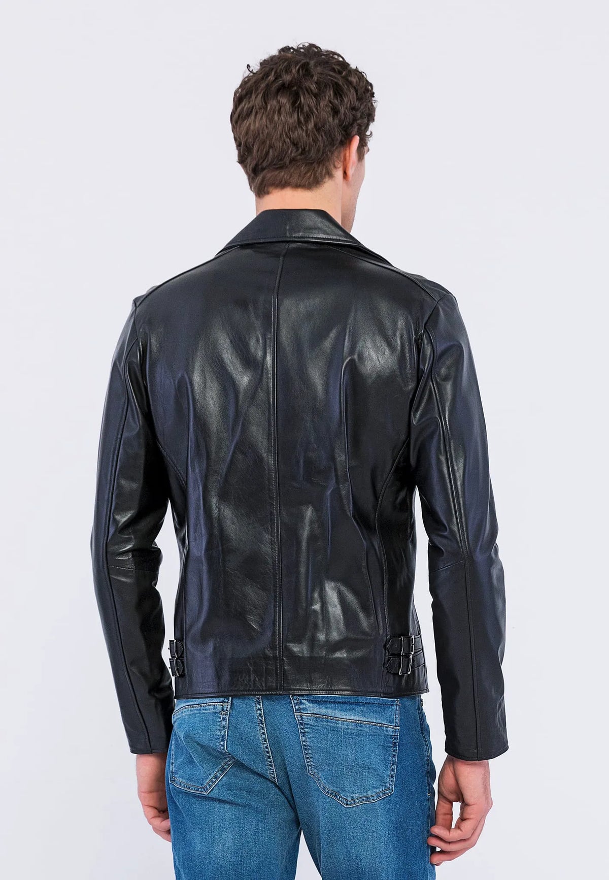 Erkek Biker Deri Ceket Siyah