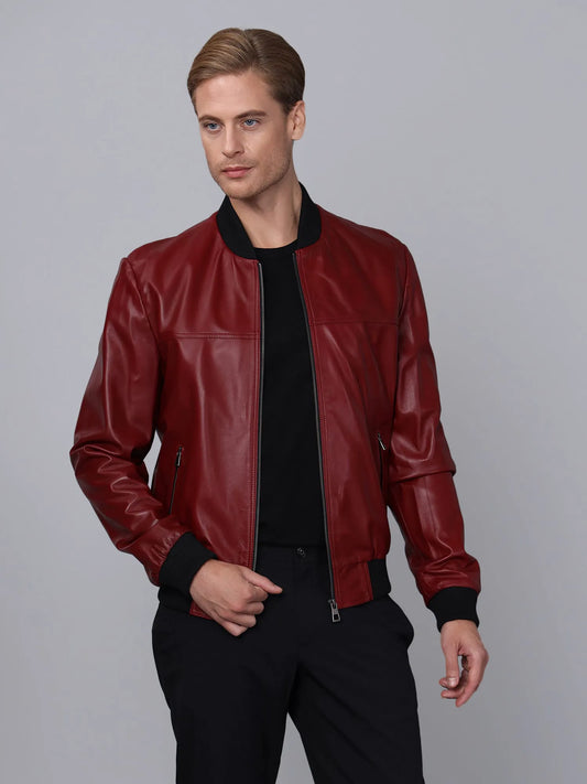 Erkek Kolej Model Deri Ceket Bordo