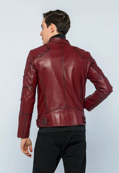 Erkek Biker Deri Ceket Açık Bordo