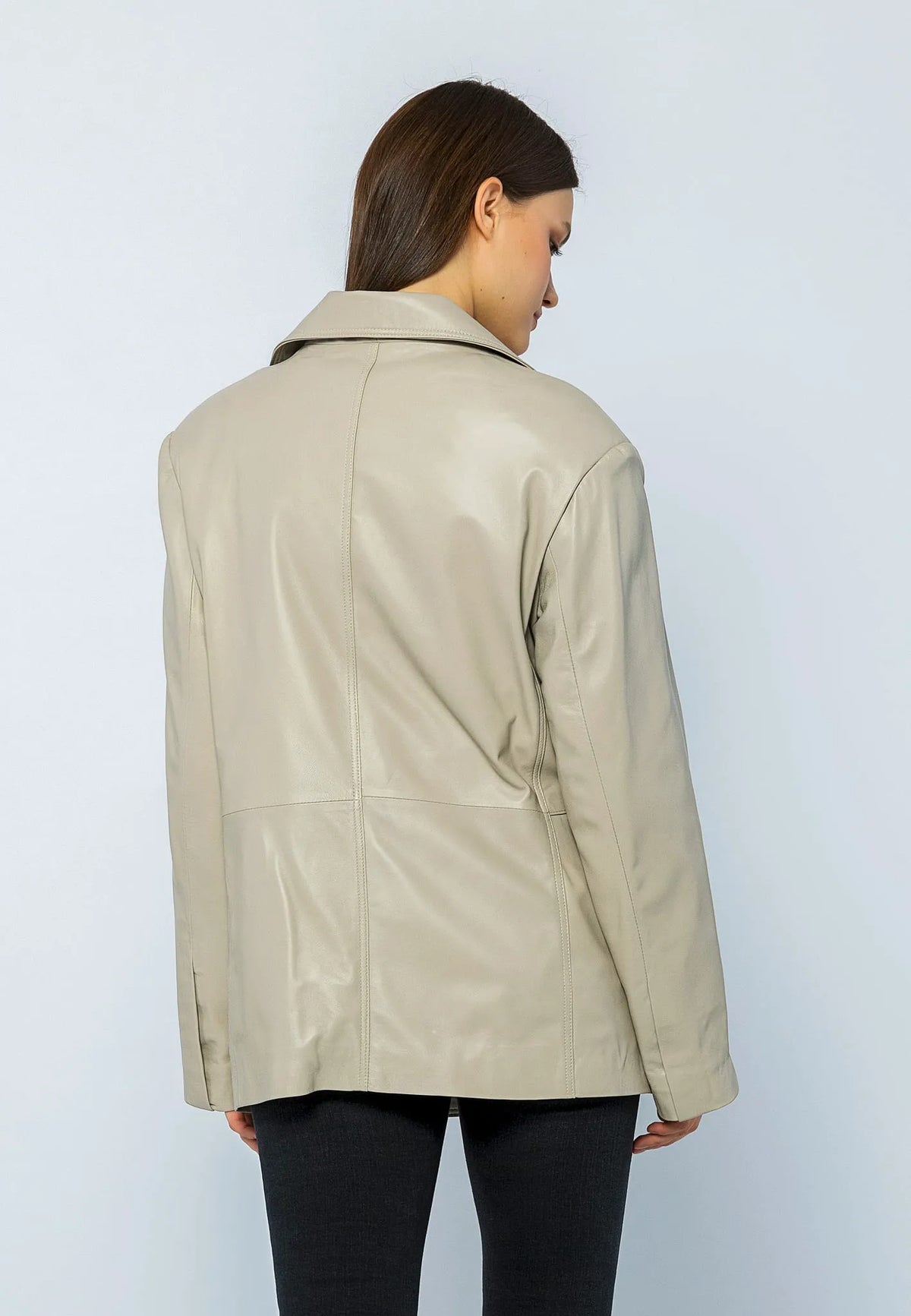 Kadın Oversize Blazer Deri Ceket Bej