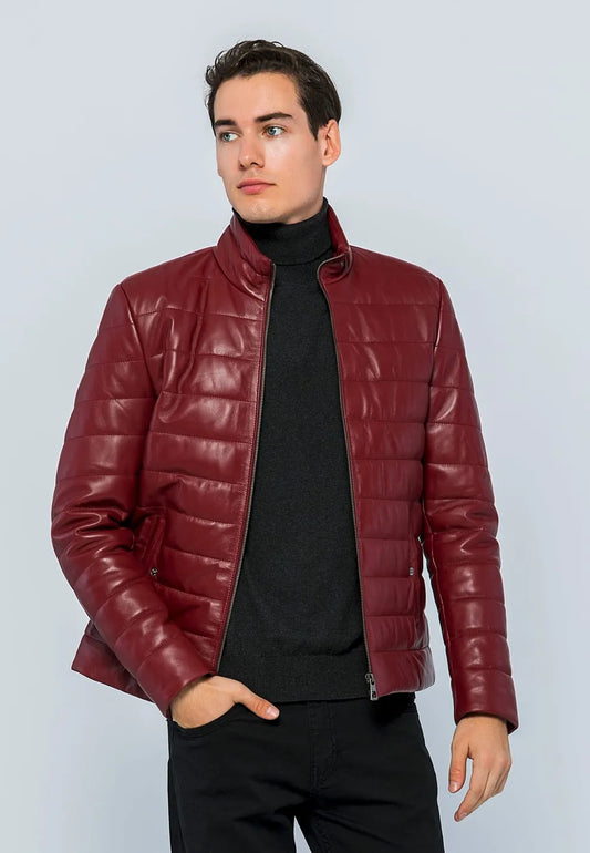 Erkek Şişme Deri Ceket Açık Bordo