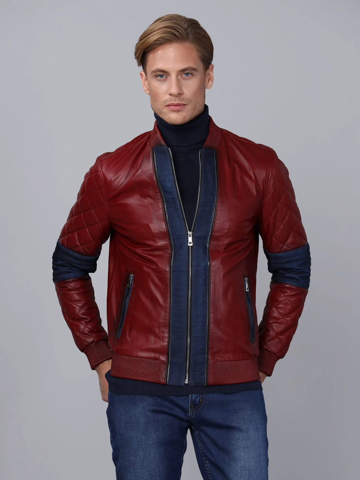Erkek Bomber Deri Ceket Bordo