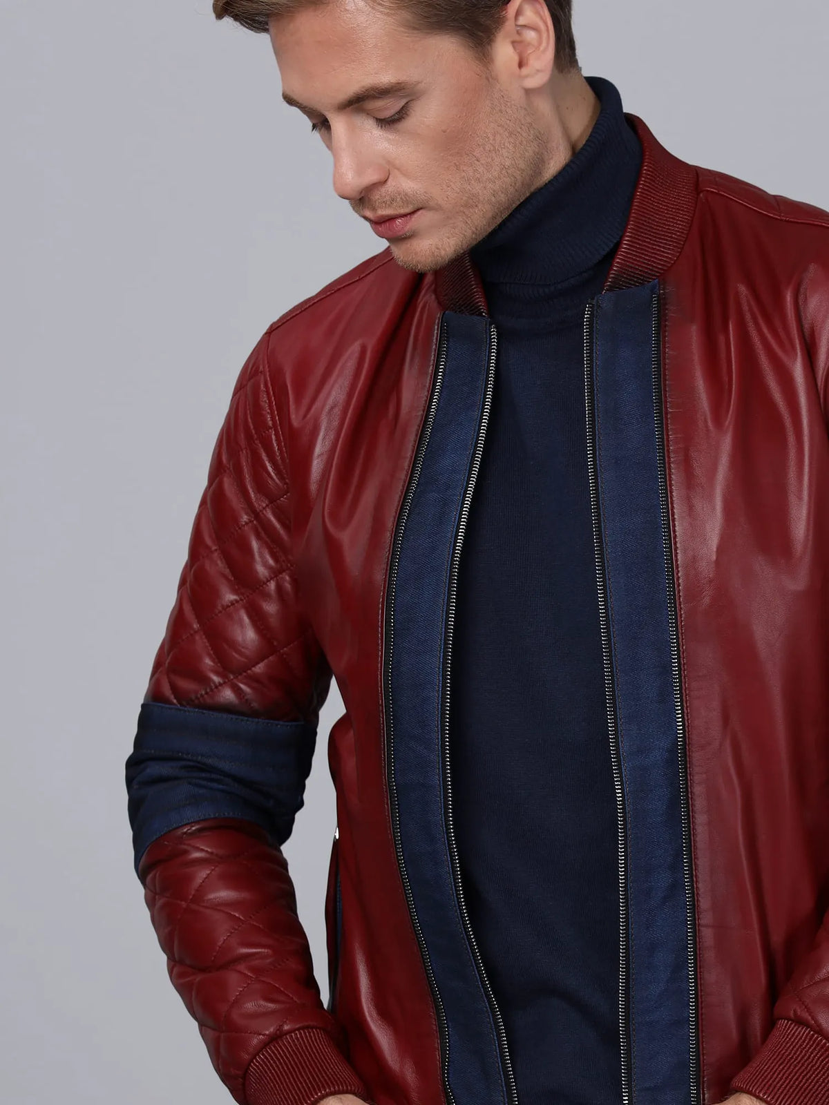 Erkek Bomber Deri Ceket Bordo