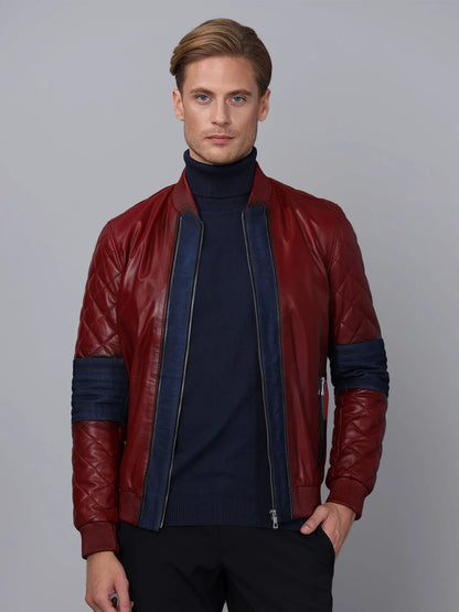 Erkek Bomber Deri Ceket Bordo