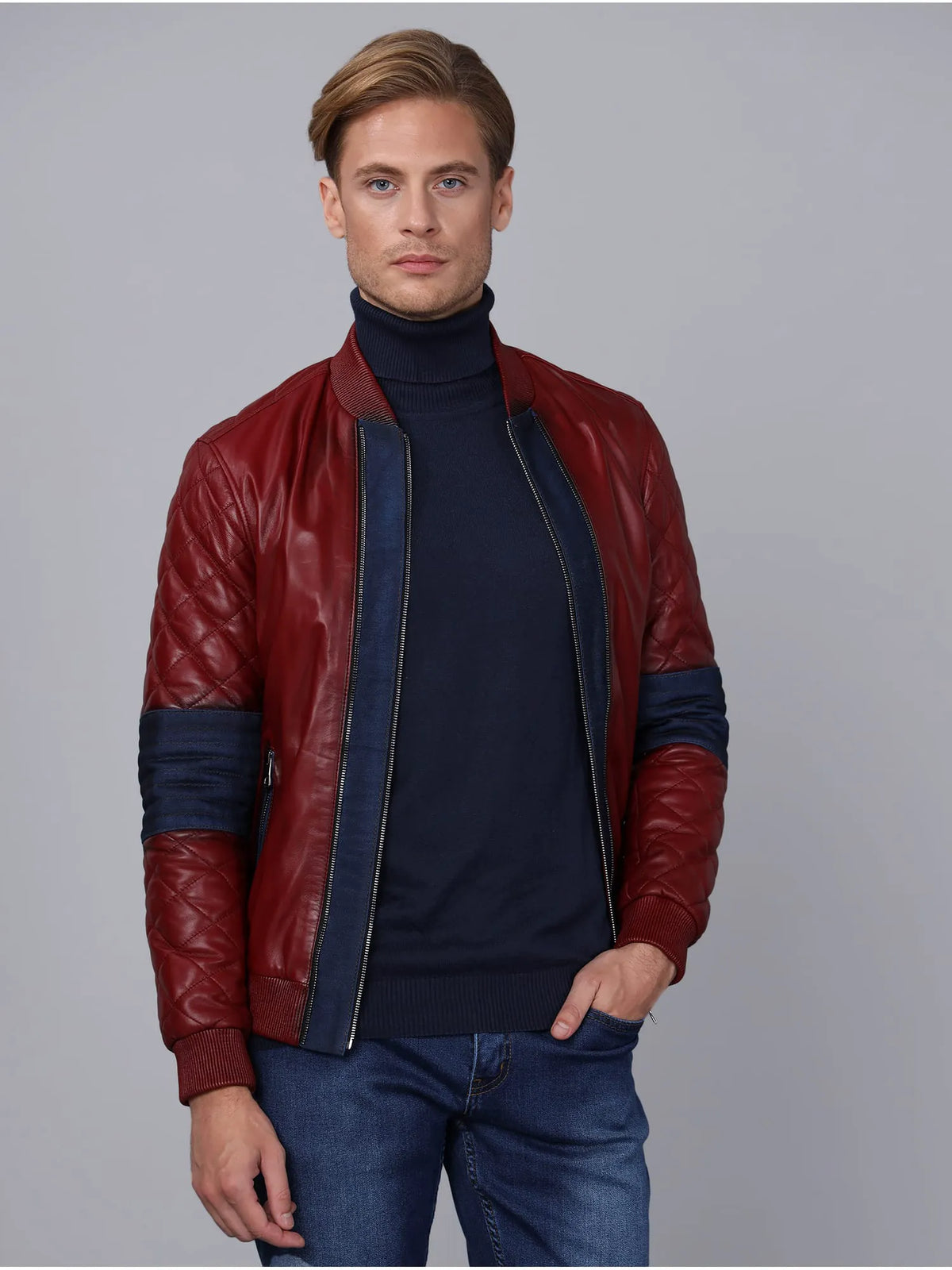 Erkek Bomber Deri Ceket Bordo