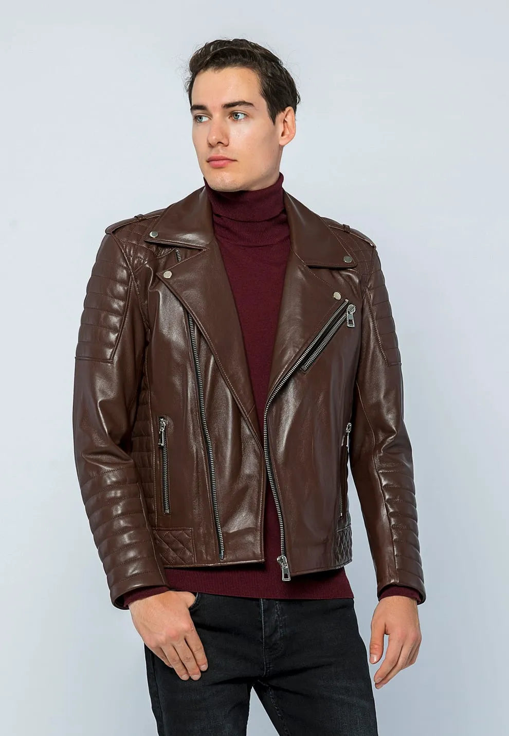 Erkek Biker Deri Ceket Çay