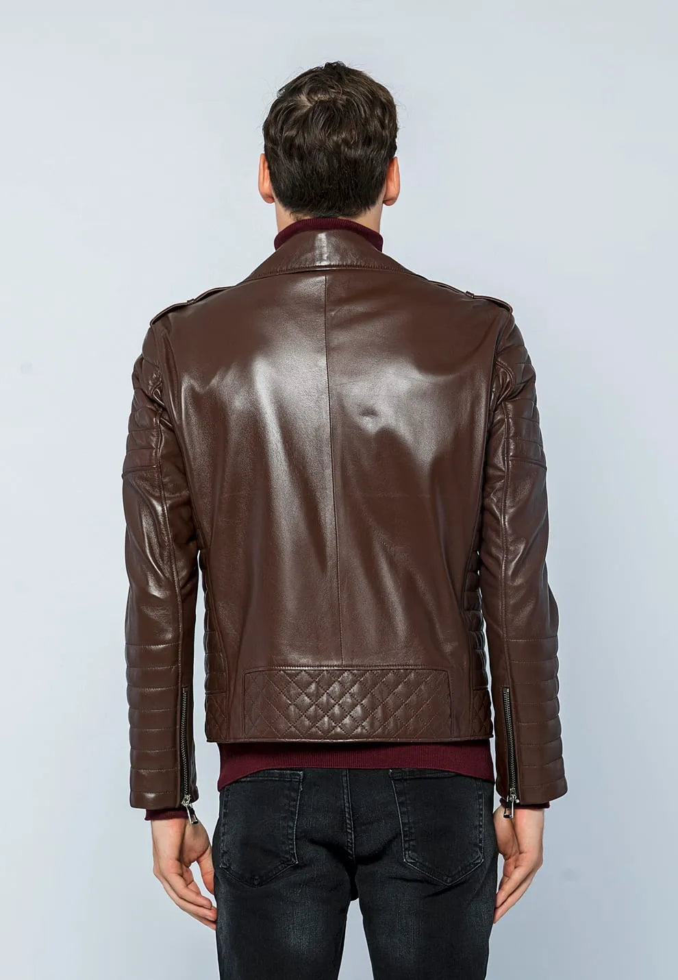 Erkek Biker Deri Ceket Çay