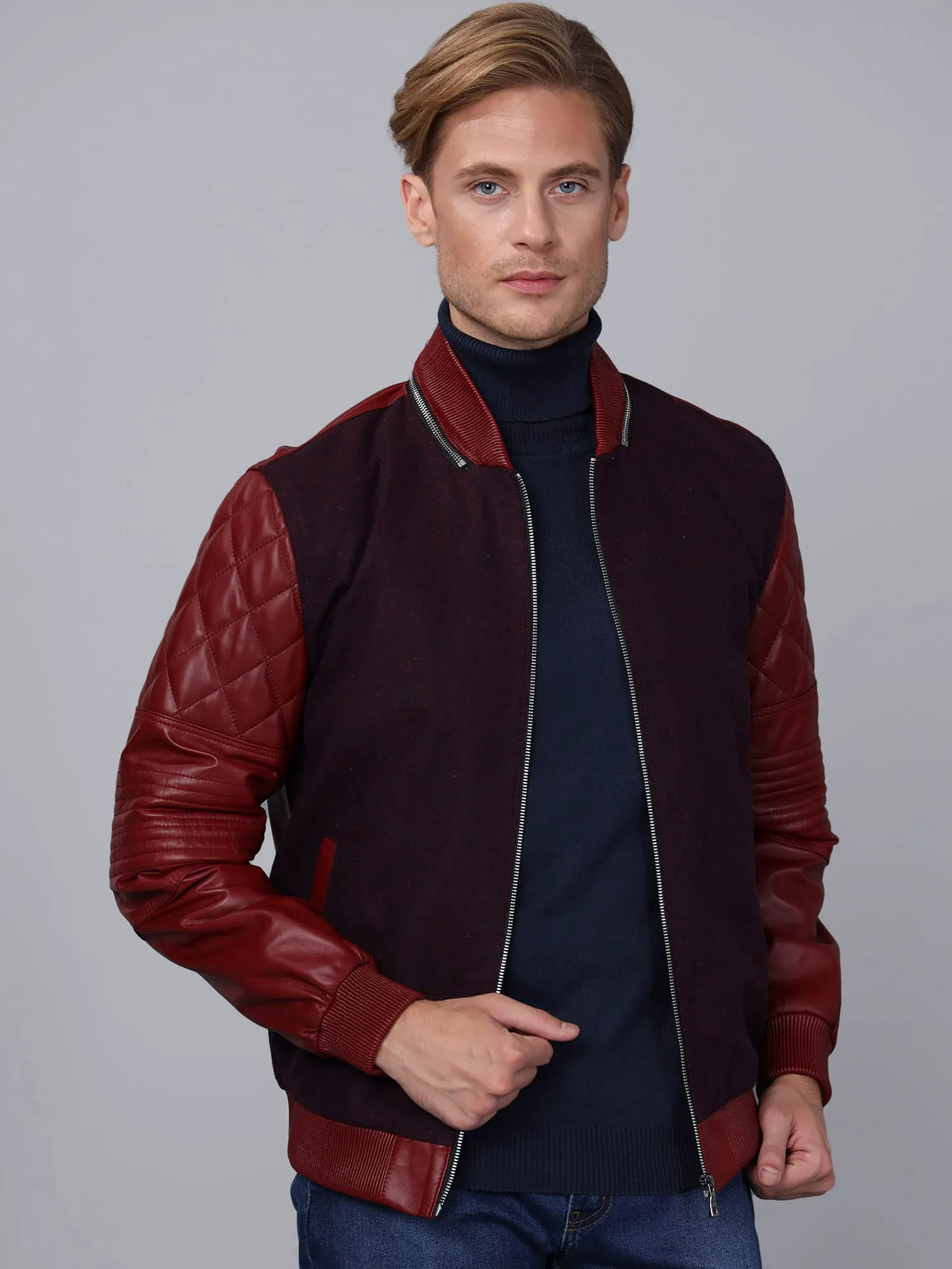 Erkek Kolej Deri Ceket Bordo