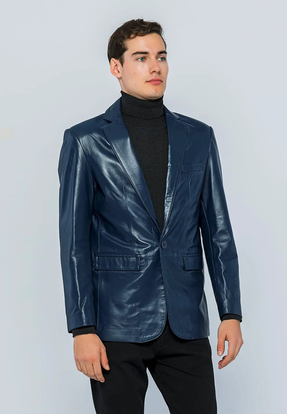 Erkek Blazer Deri Ceket Koyu Mavi