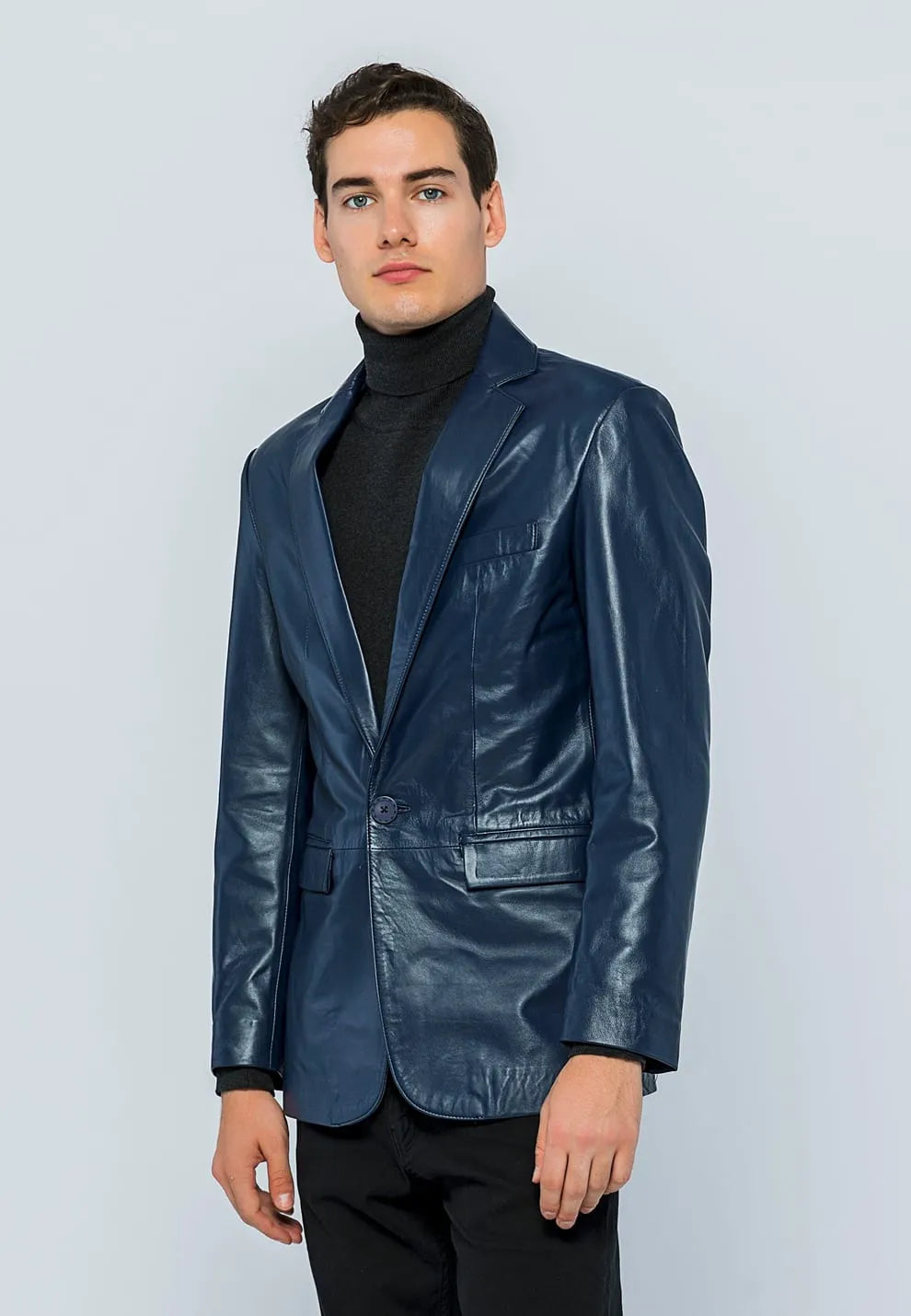 Erkek Blazer Deri Ceket Koyu Mavi