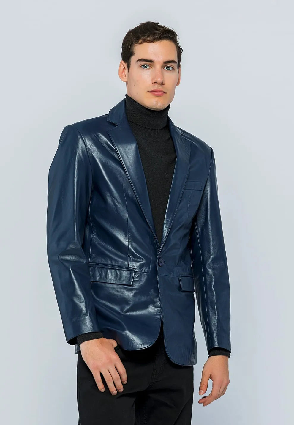 Erkek Blazer Deri Ceket Koyu Mavi