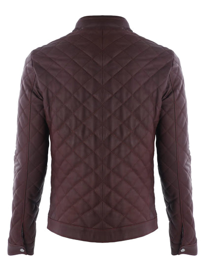 Erkek Quilt Desenli Hakiki Deri Ceket Bordo