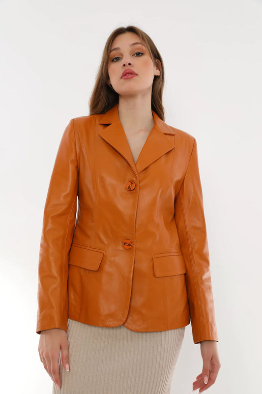 Kadın Hakiki Deri Blazer Ceket Açık Kahverengi